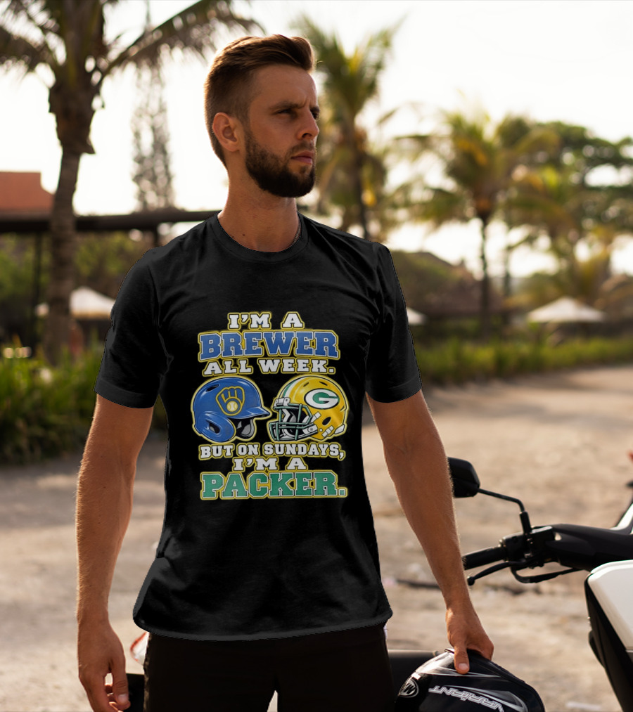 I'm A Brewer All Week But On Sundays I'm A Packer Helmet T-Shirt