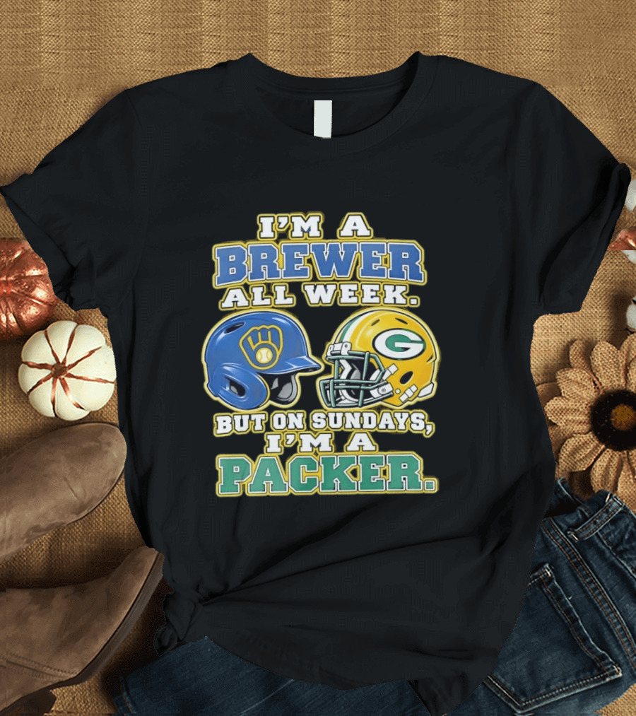 I'm A Brewer All Week But On Sundays I'm A Packer Helmet T-Shirt