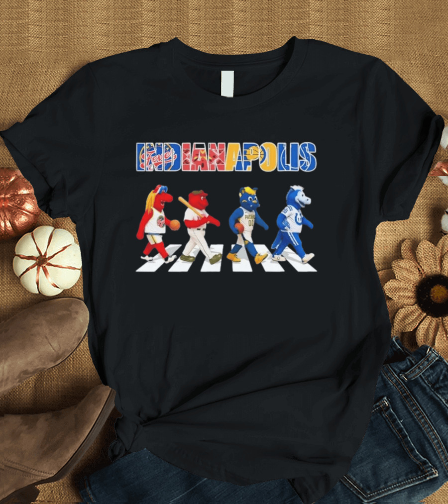 Indianapolis Fever Pacers Colts Mascots Abbey Road Collage T-Shirt