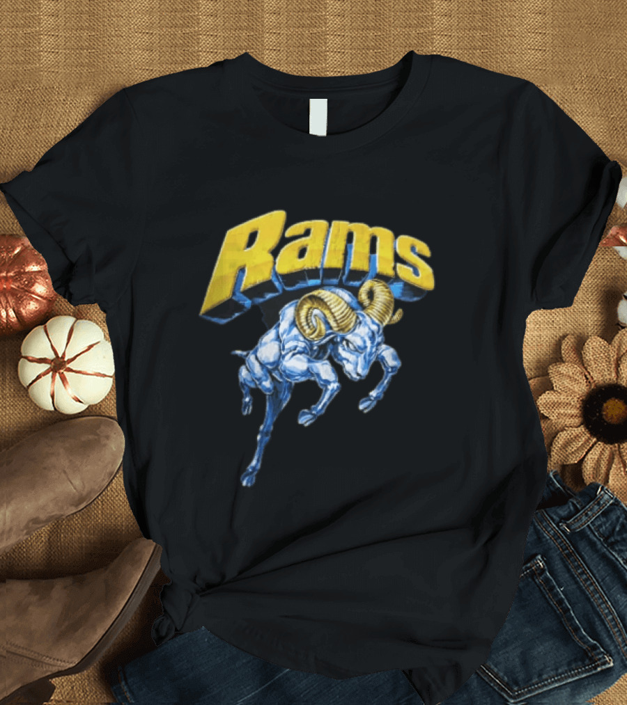 Rams Blue Bull Charging With Golden Horns Majestic Power T-Shirt