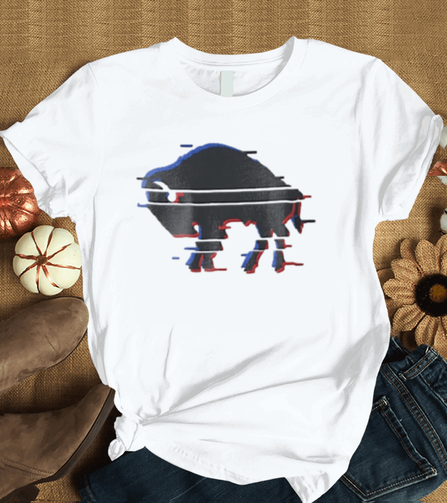 Buffalo Glitch Effect Blue Red Overlay Optical Illusion T-Shirt