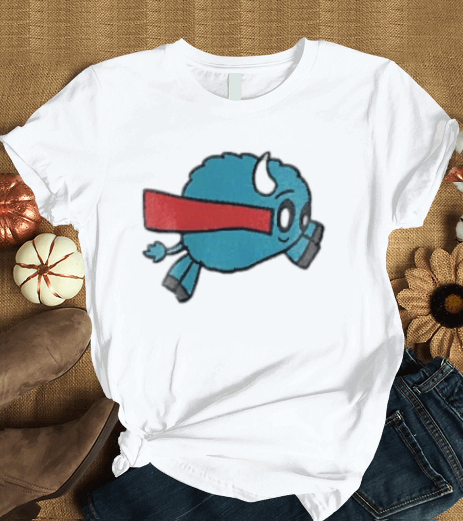Buffalo Superhero With Red Cape Flying Action T-Shirt