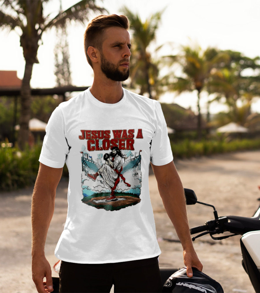 Jesus Was A Closer Baseball Pitcher Heavenly Stadium Scene T-Shirt