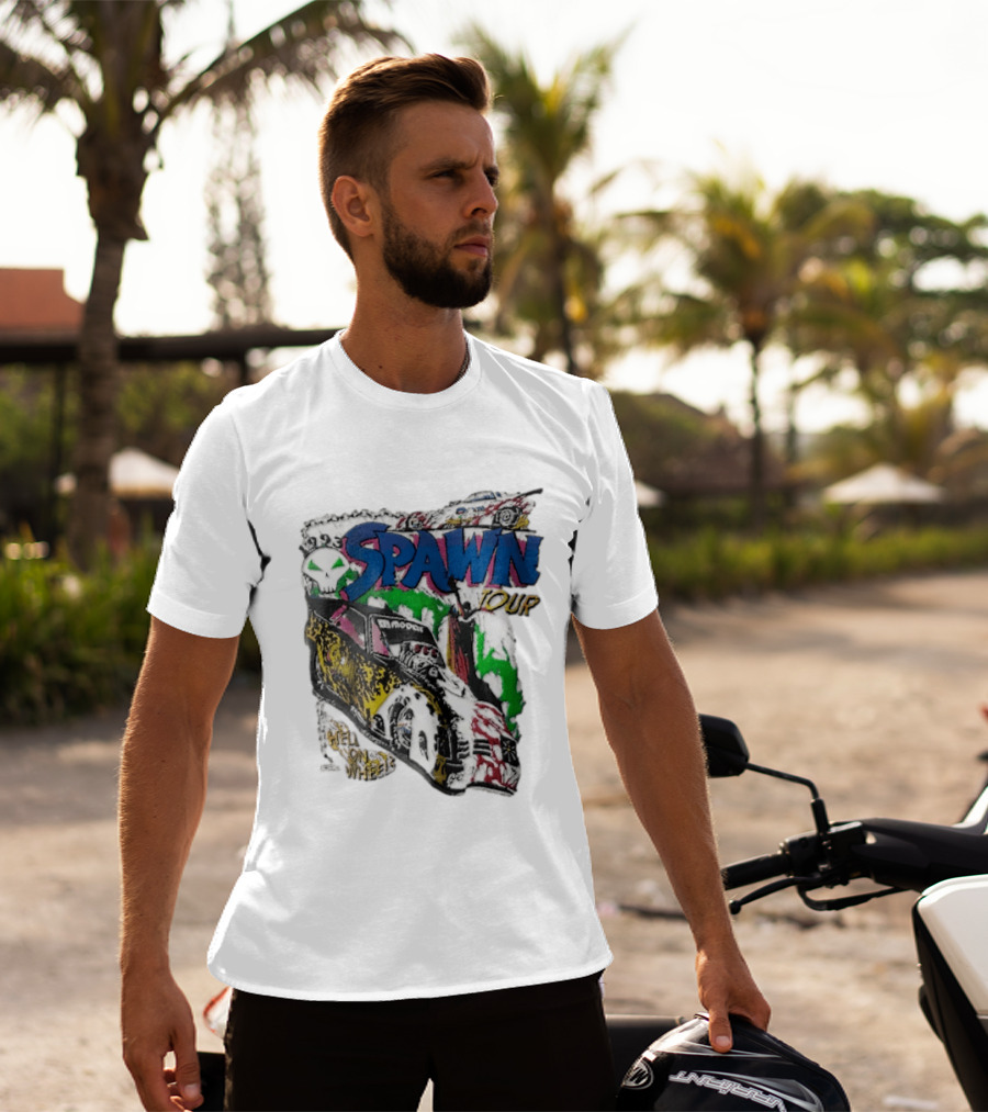 Spawn Tour Hell On Wheels Racing Car Skull Motif T-Shirt