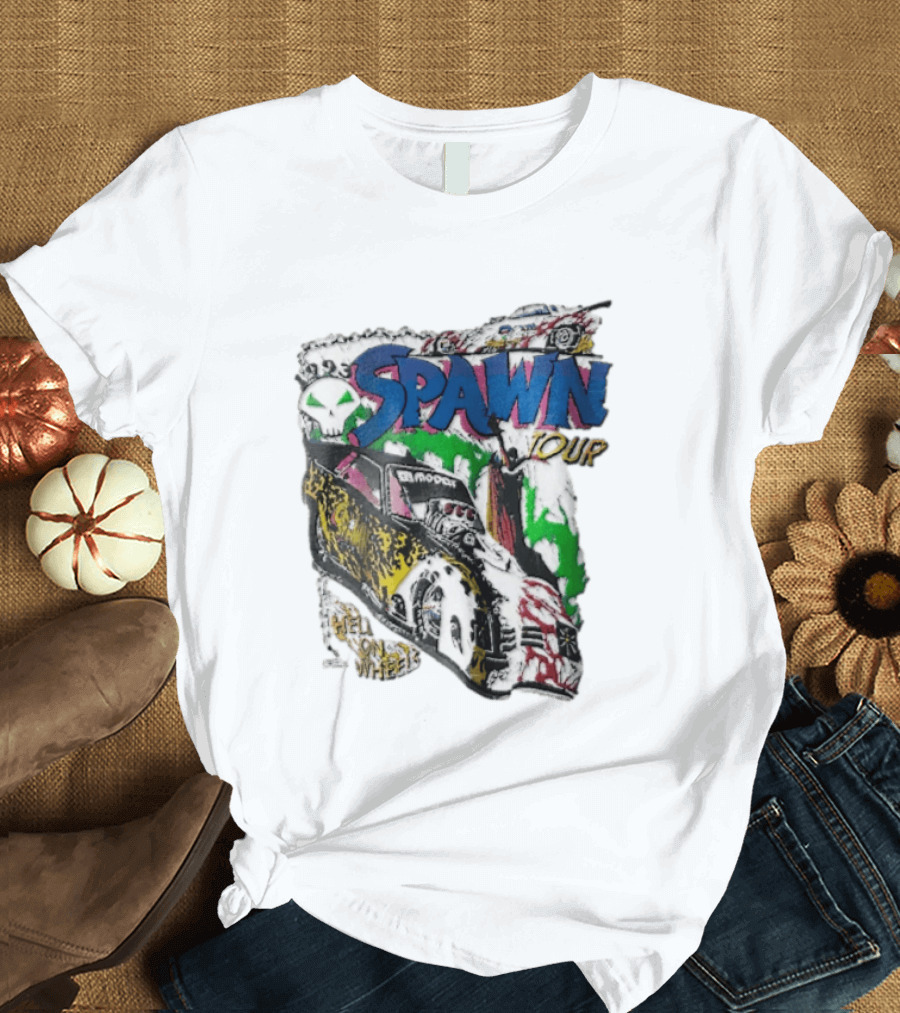 Spawn Tour Hell On Wheels Racing Car Skull Motif T-Shirt
