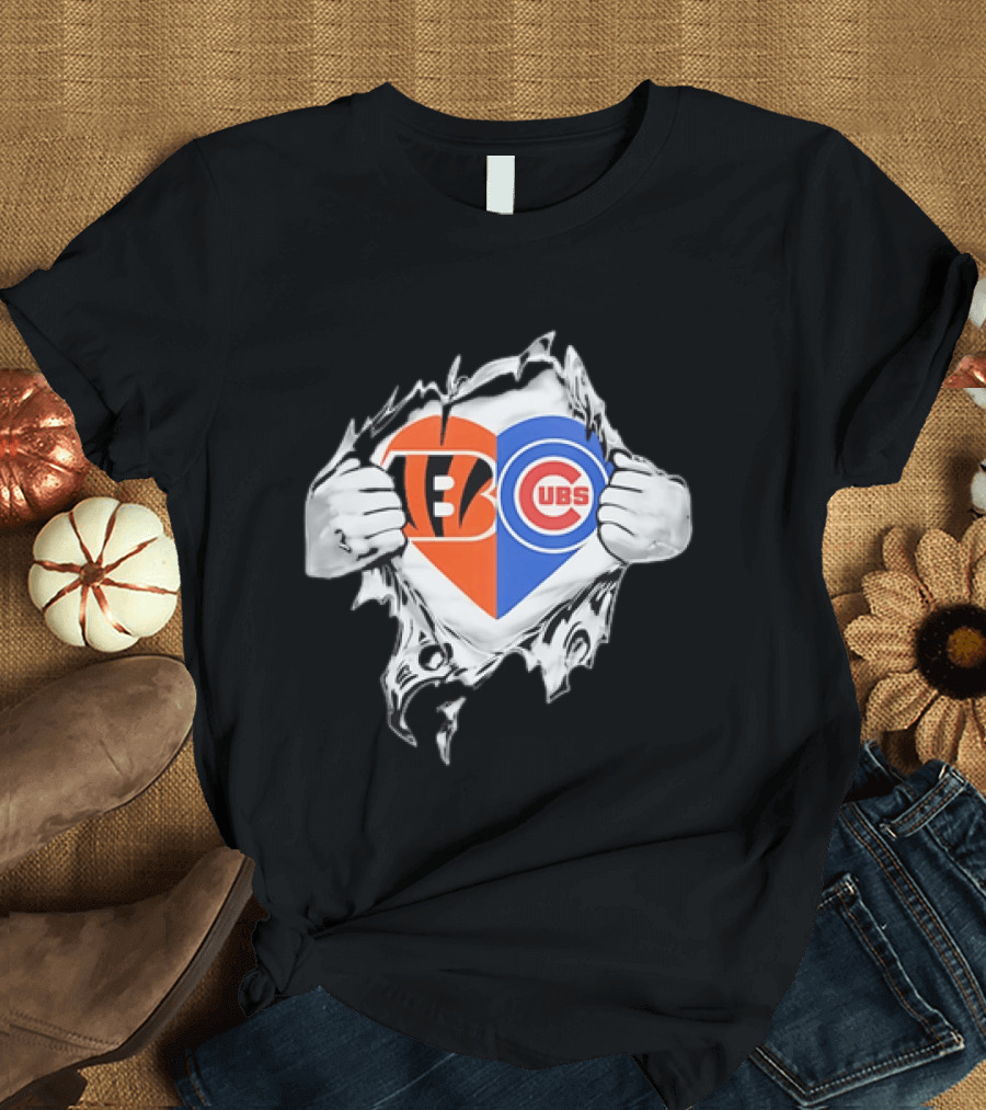 Bengals Cubs Split Heart Tattered T-Shirt