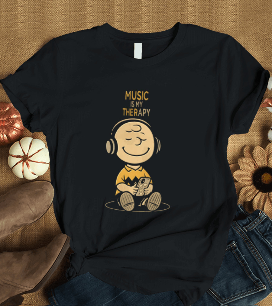 Charlie Brown Listening To Music Is My Therapy T-Shirt