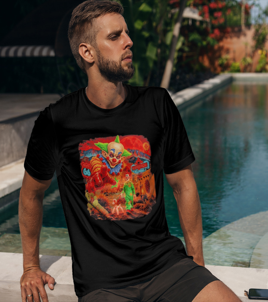 Creepy Clown Route 66 Albuquerque New Mexico Halloween Red Sky 2026 T-Shirt