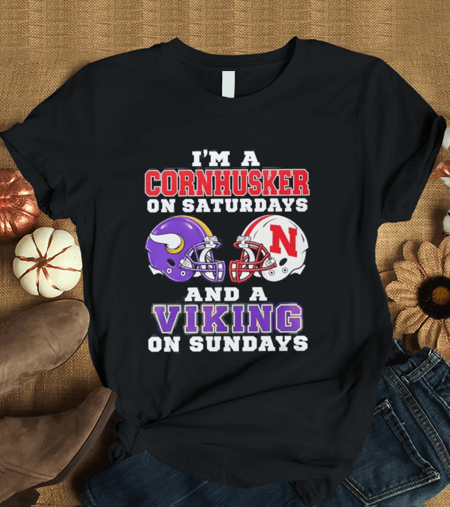 I'm A Cornhusker On Saturdays And A Viking On Sundays Helmet Rivalry T-Shirt