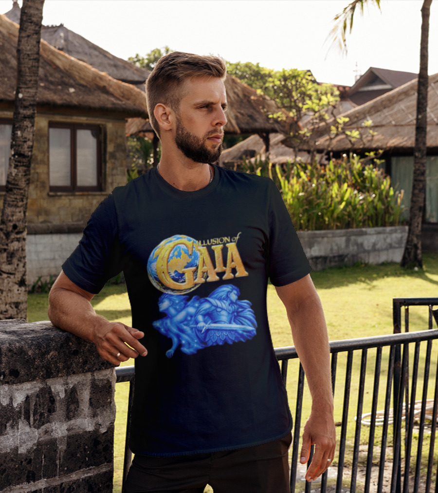 Illusion Of Gaia Earth Globe Blue Figures Sword T-Shirt
