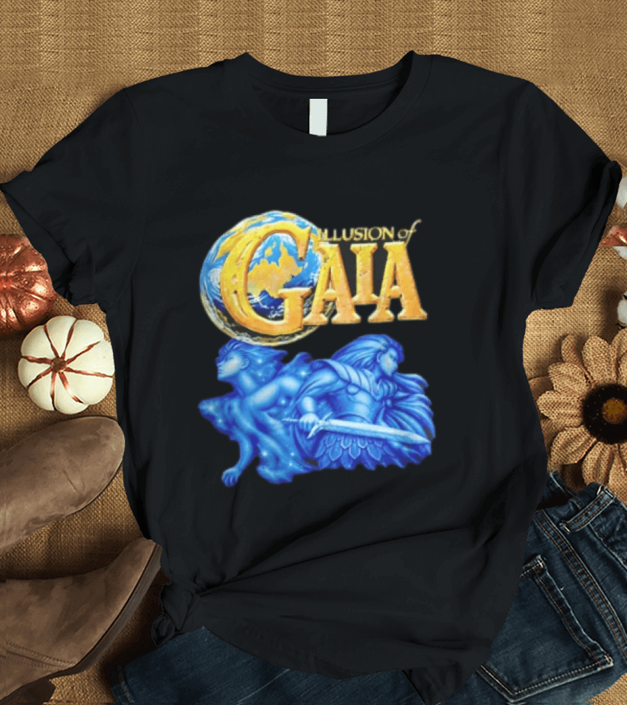 Illusion Of Gaia Earth Globe Blue Figures Sword T-Shirt