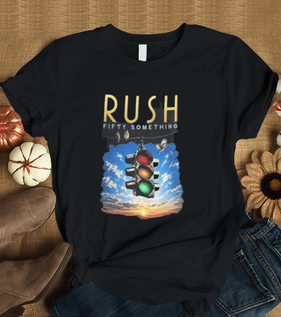 Rush Fifty Something Traffic Light Birds Blue Sky Sunset T-Shirt
