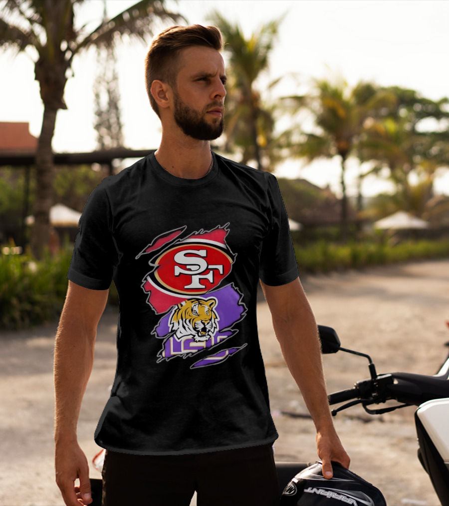 San Francisco 49ers SF And LSU Tigers Tiger Distressed T-Shirt