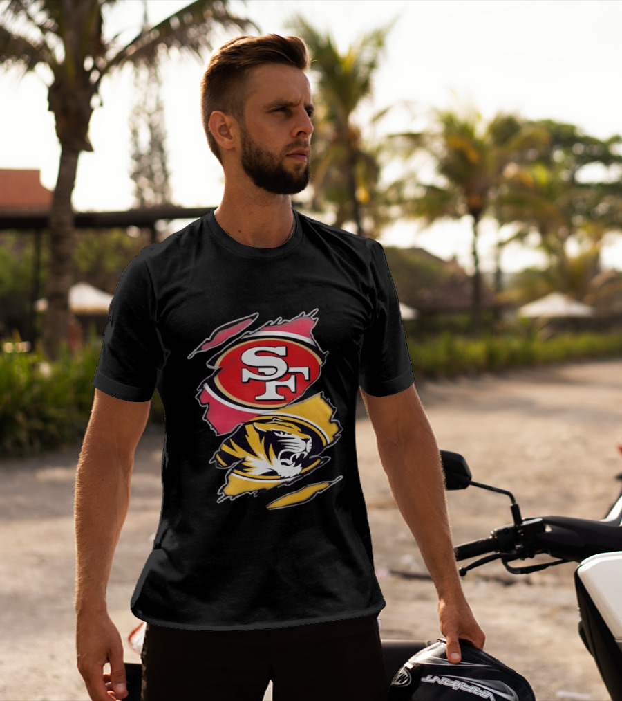San Francisco 49ers Missouri Tigers Distressed Logo Rip Claw Marks T-Shirt