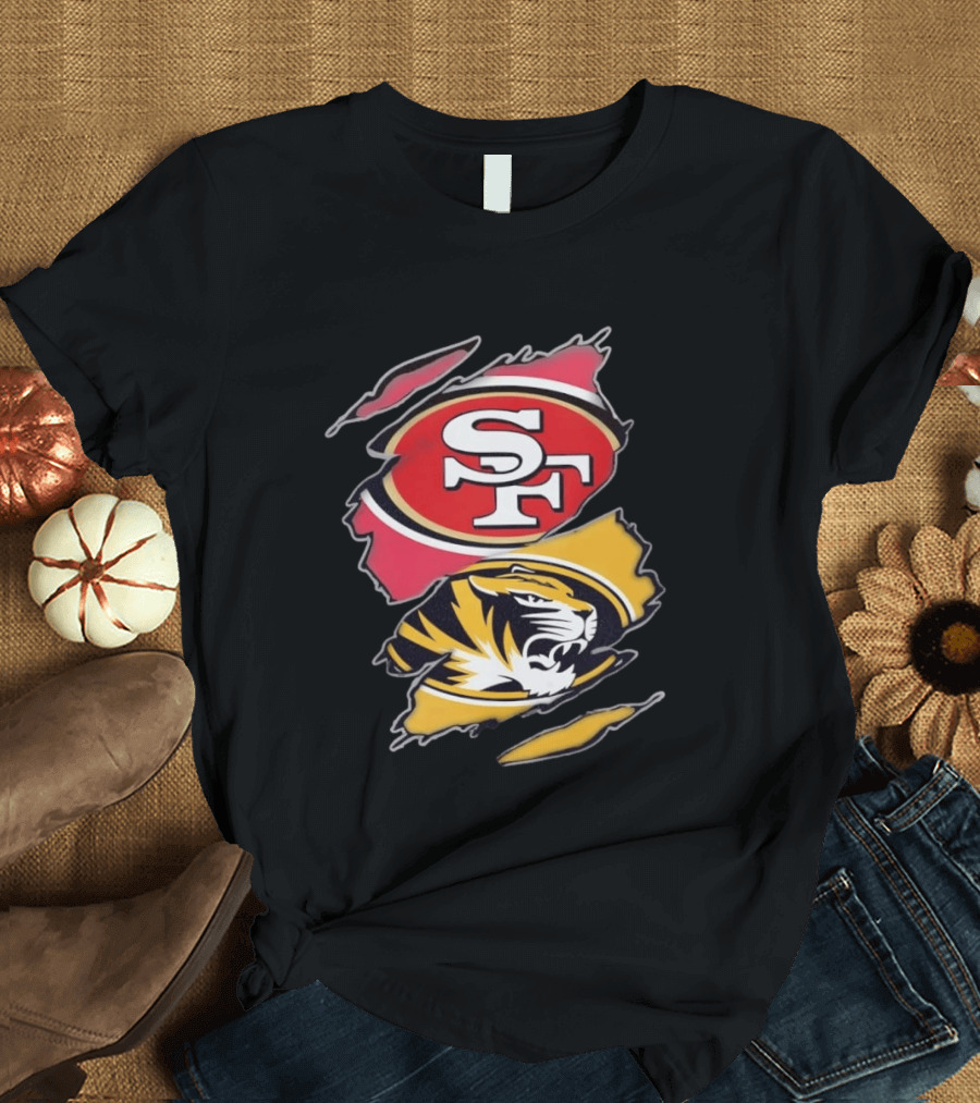 San Francisco 49ers Missouri Tigers Distressed Logo Rip Claw Marks T-Shirt
