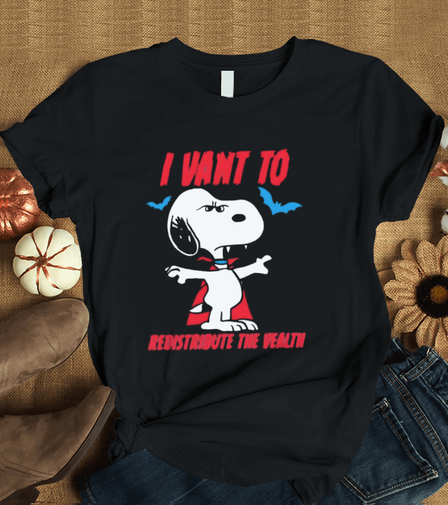 Snoopy I Vant To Redistribute The Wealth Vampire Cape And Bats T-Shirt