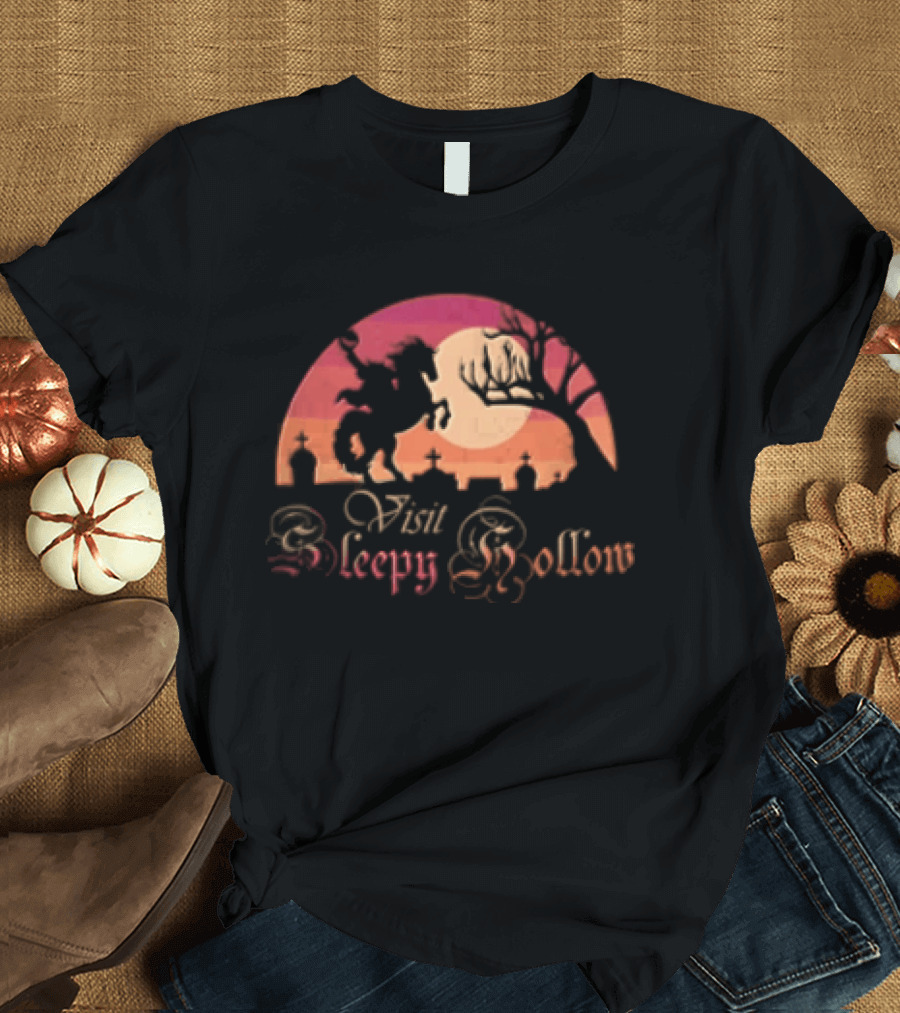 Visit Sleepy Hollow Headless Horseman Graveyard Sunset T-Shirt