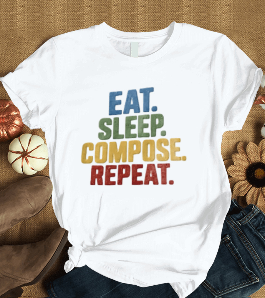 EAT Sleep Compose Repeat Distressed Block Multicolored T-Shirt