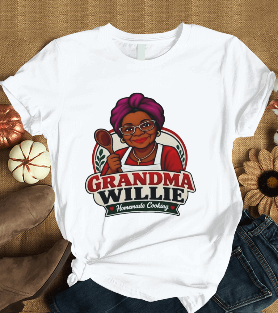 Grandma Willie Homemade Cooking Kitchen Apron Vector T-Shirt