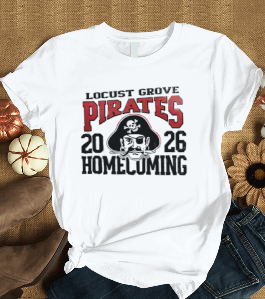 Locust Grove Pirates 2026 Homecoming Pirate Skull Eyepatch Sword T-Shirt