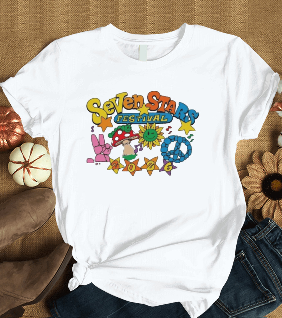 Seven Stars Festival 2026 Peace Mushroom Sun Music T-Shirt