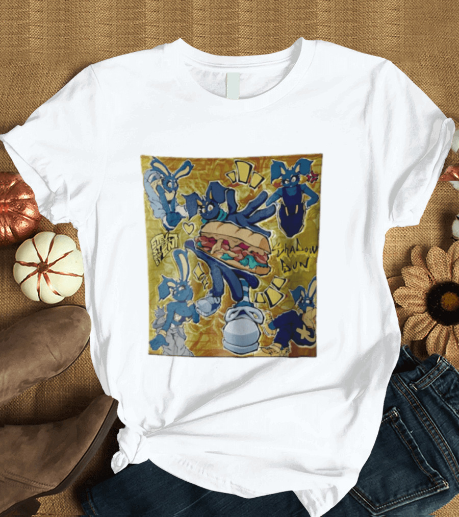 Shadow Bun Blue Rabbit Characters With Sandwich And Stevobeni T-Shirt