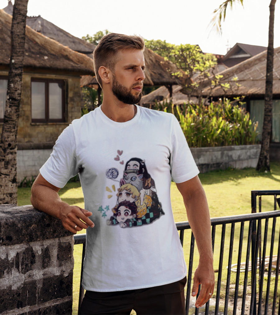 Tanjiro Kamado Zenitsu Agatsuma Inosuke Hashibira Nezuko Hearts Demon Slayer T-Shirt
