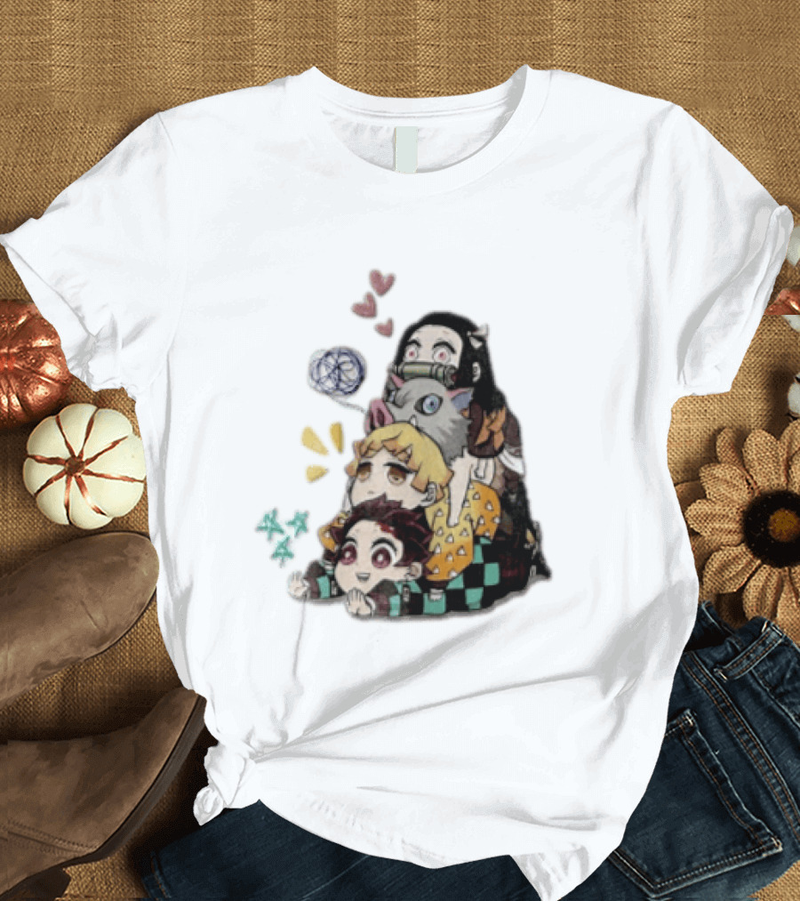 Tanjiro Kamado Zenitsu Agatsuma Inosuke Hashibira Nezuko Hearts Demon Slayer T-Shirt