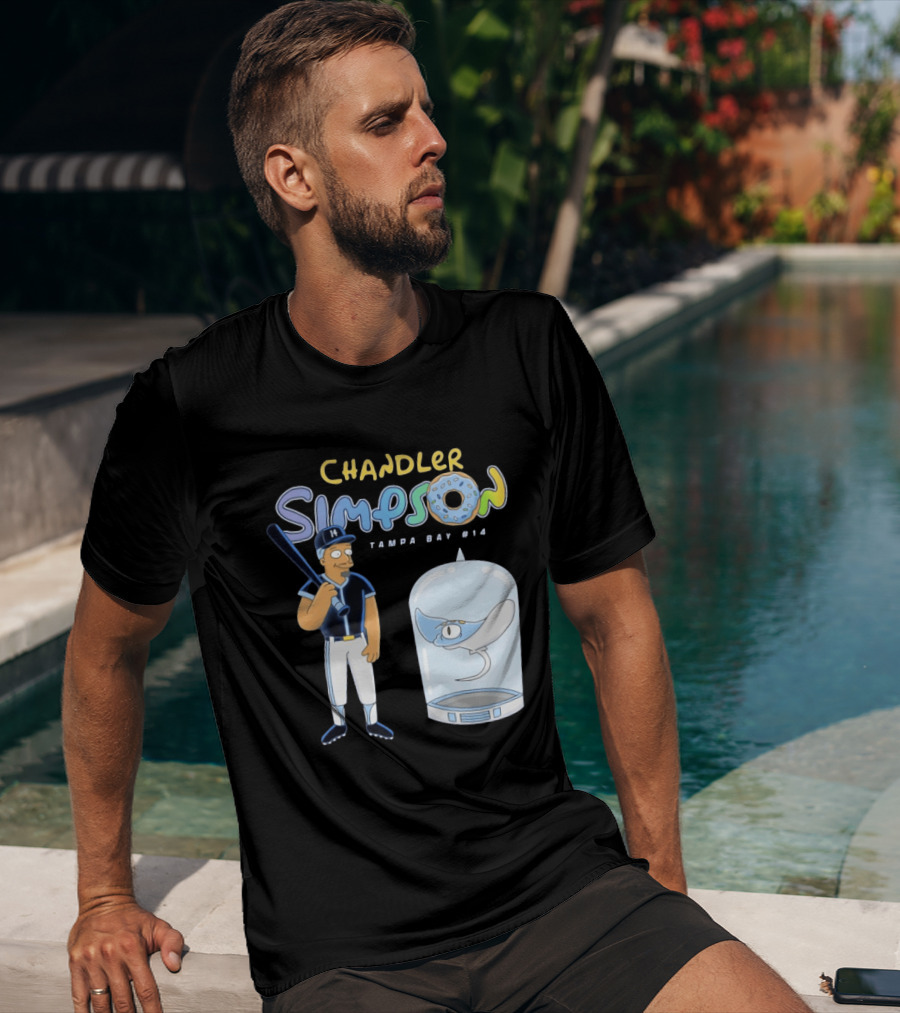 Chandler Simpson Tampa Bay Rays Cartoon Character #14 With Baseball Bat And Manta Ray T-Shirt