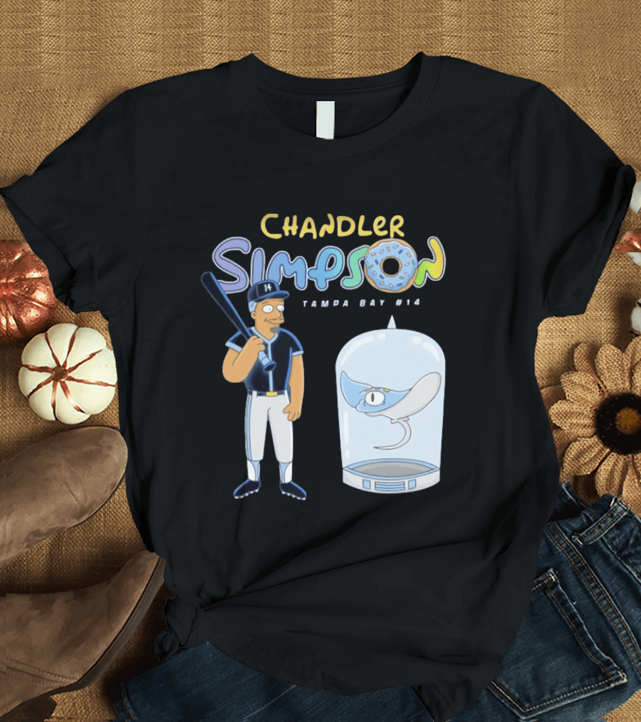 Chandler Simpson Tampa Bay Rays Cartoon Character #14 With Baseball Bat And Manta Ray T-Shirt