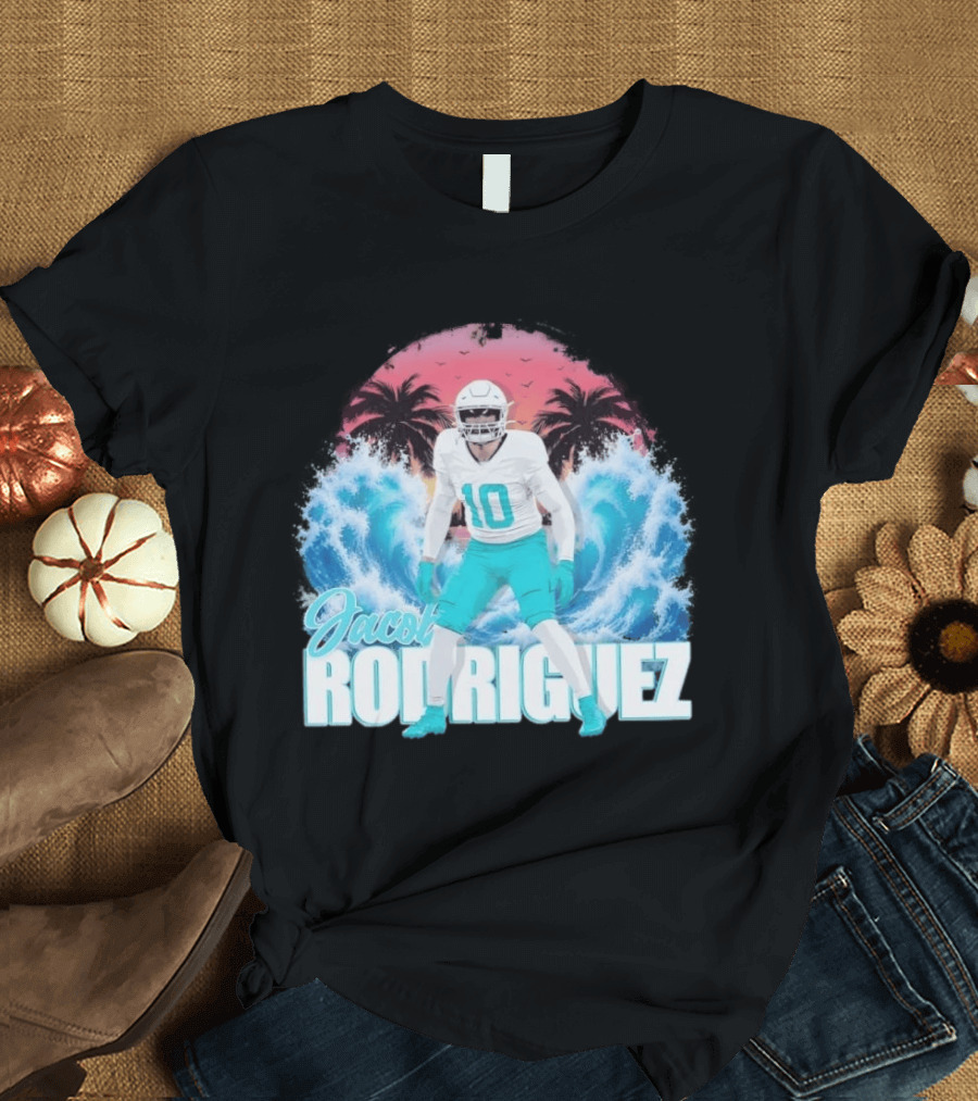 Jacob Rodriguez Miami Dolphins Tidal Wave Football Player Tropical T-Shirt