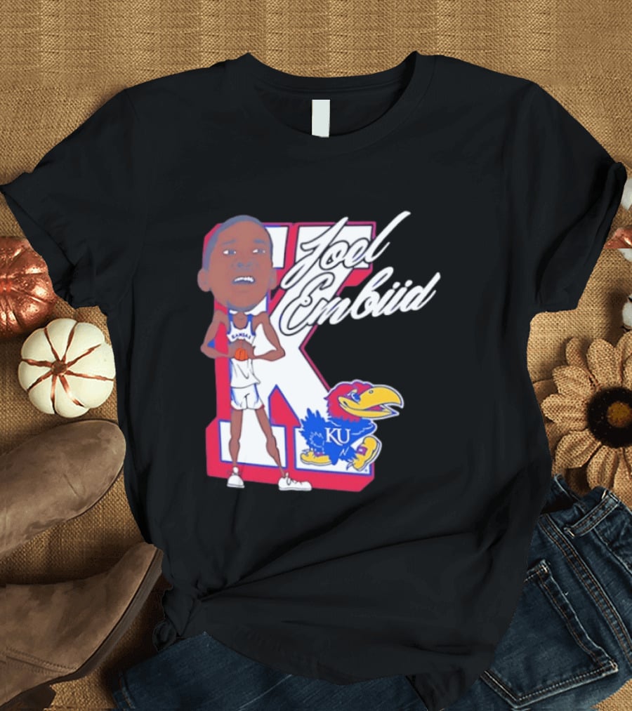 Joel Embiid Kansas Jayhawks KU Cartoon Bobblehead T-Shirt