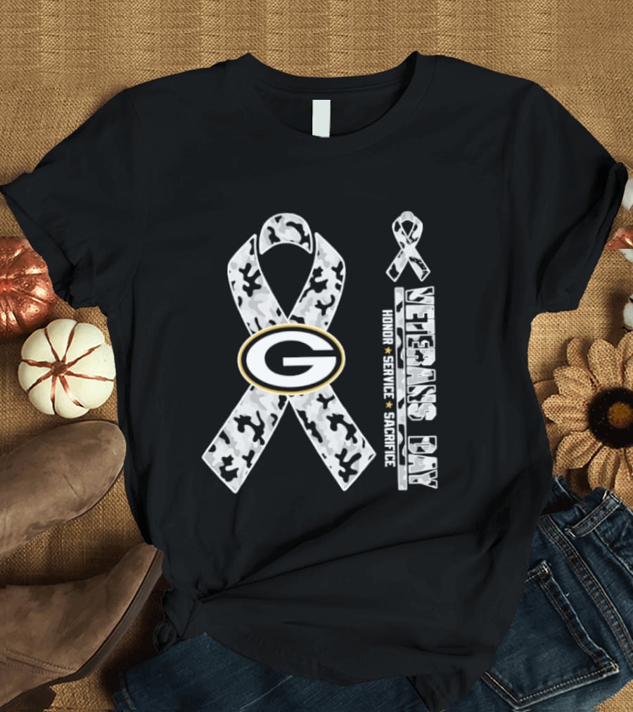 Green Bay Packers Veterans Day 2026 Honor Service Sacrifice G Camo Ribbon T-Shirt