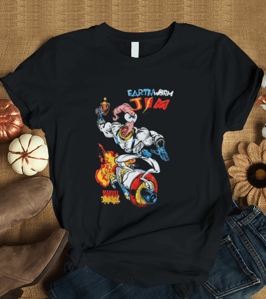 Earthworm Jim Marvel Absurd Dynamic Action Scene T-Shirt