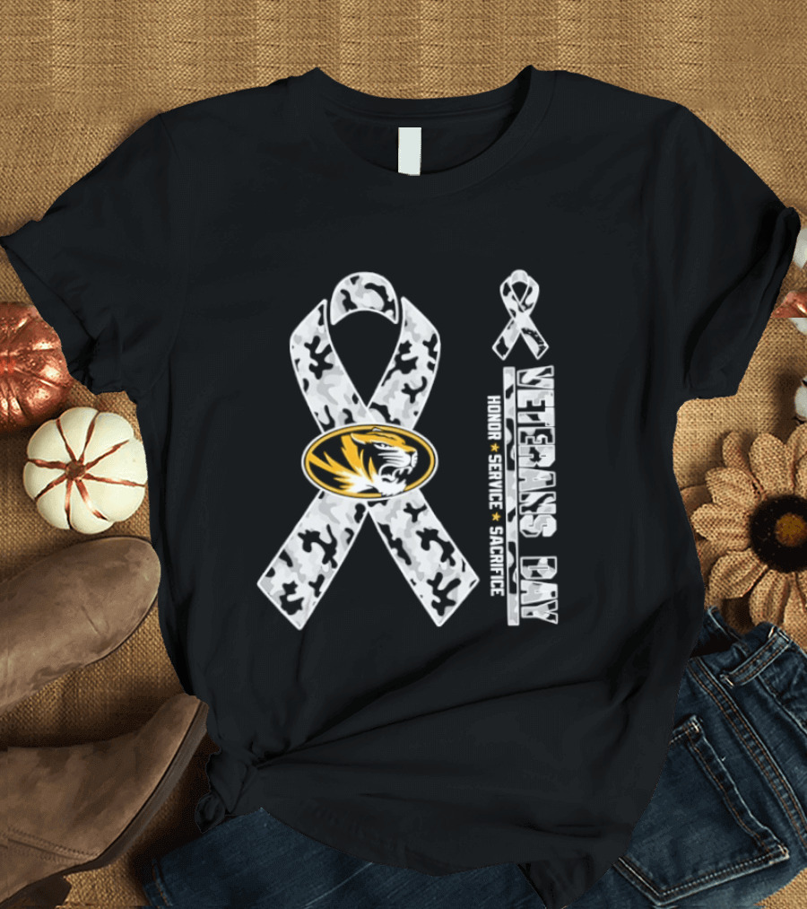 Missouri Tigers Veterans Day 2026 Honor Service Sacrifice Ribbon Camo T-Shirt