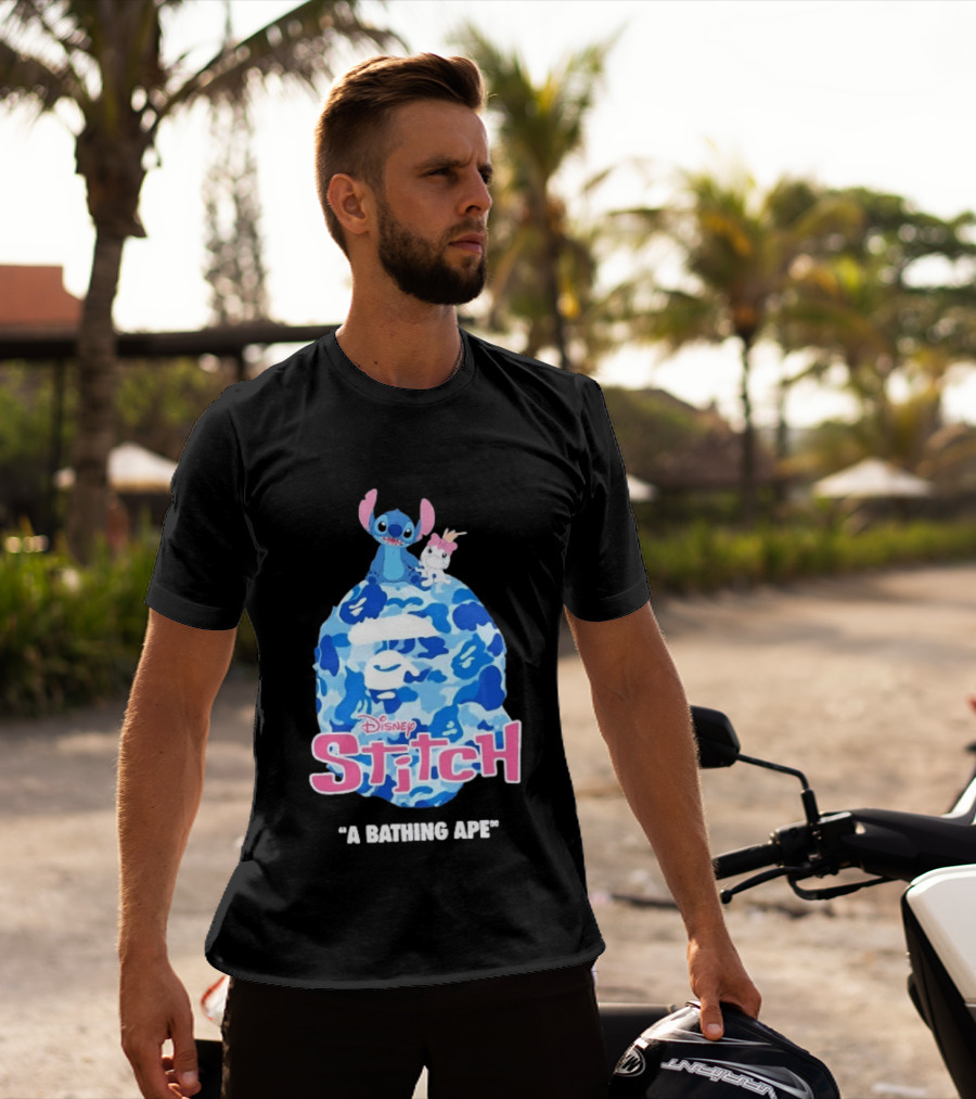 Disney Stitch A Bathing Ape Bape Camo Collaboration 2026 T-Shirt