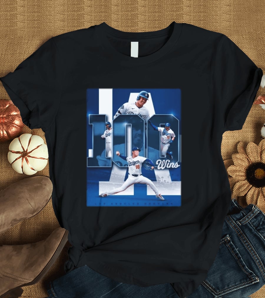 Original MLB Los Angeles Dodgers 100 Wins Player Celebration Victory T-Shirt