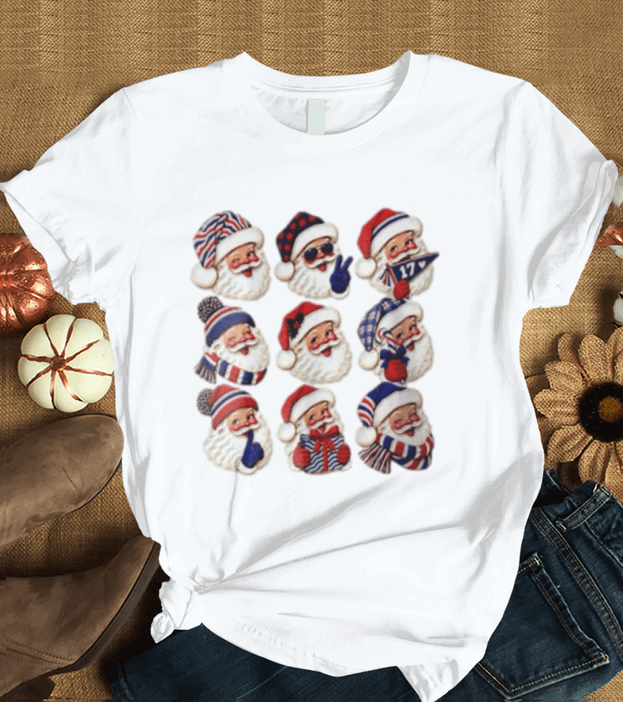 Buffalo Christmas Santas In Holiday Hats And Scarves With 17 Banner T-Shirt