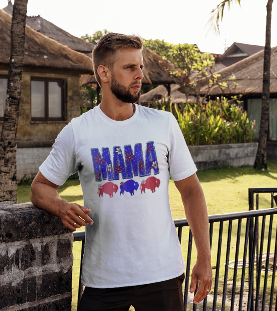 MAMA Buffalo Red White And Blue Floral T-Shirt