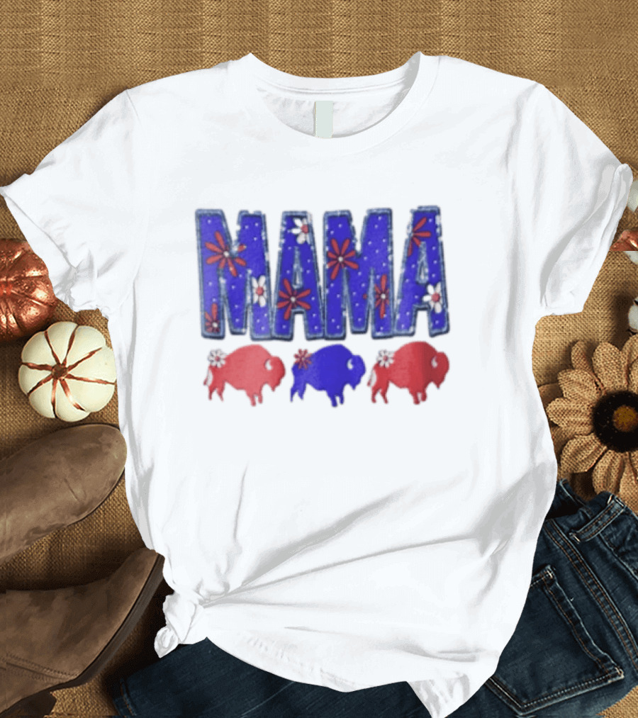 MAMA Buffalo Red White And Blue Floral T-Shirt