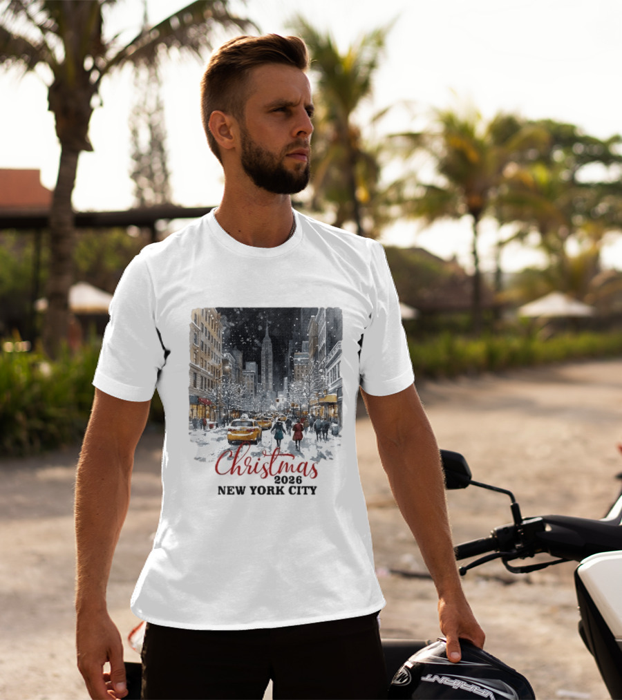 Christmas 2026 New York City Empire State Building Snow Scene T-Shirt