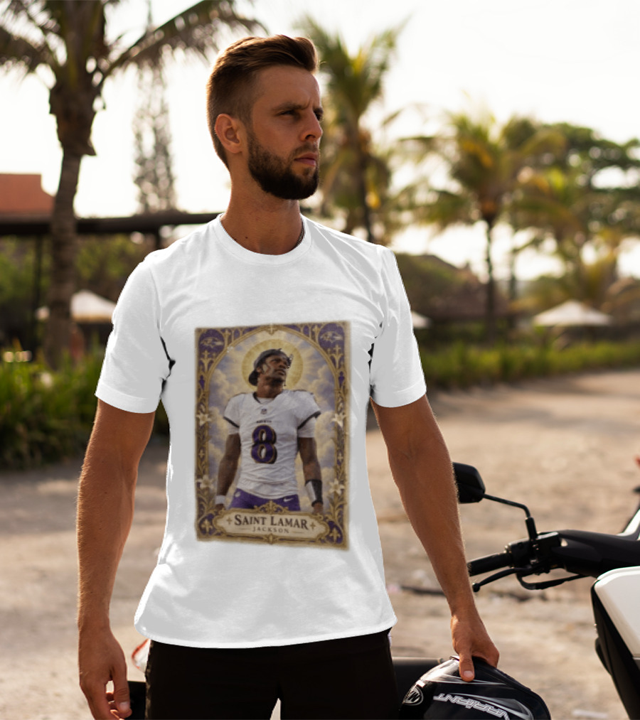 Saint Lamar Jackson Baltimore Ravens 8 Football Jersey Halo T-Shirt