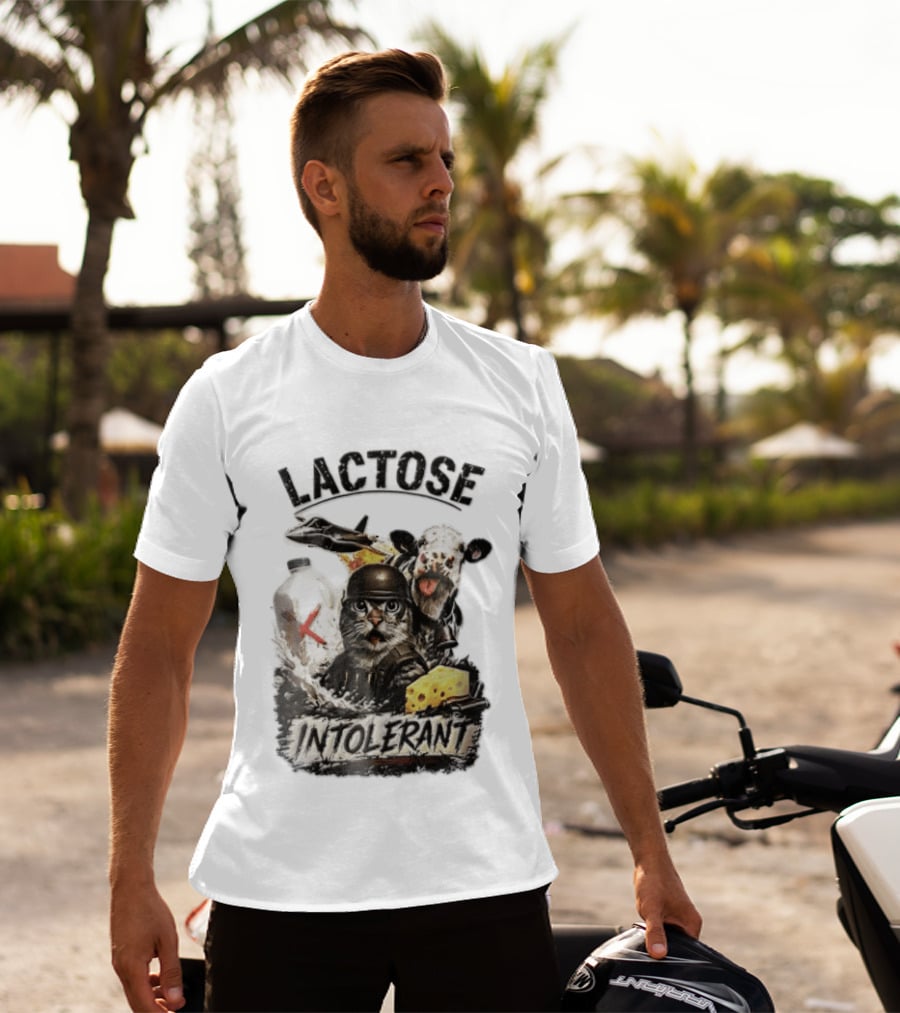 Lactose Intolerant Cat Soldier Cow Milk Cheese Jet T-Shirt
