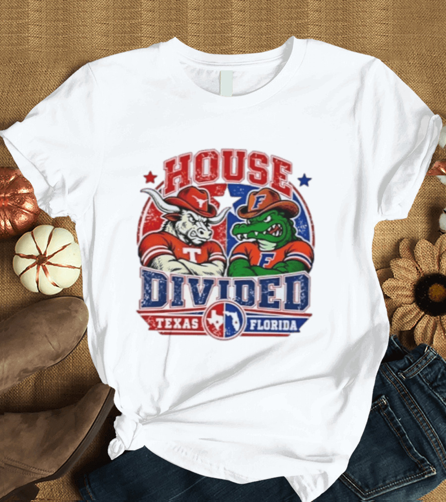 House Divided Texas Florida Longhorns Gators Rivalry Football T-Shirt
