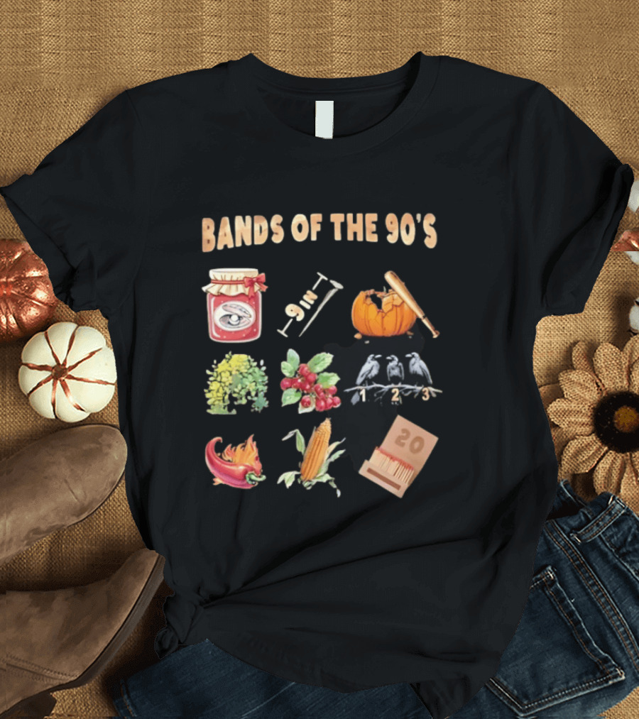 Bands Of The 90's Jar Corn Crows Matches Pumpkin 9in Chili Peppers Bush Berries T-Shirt