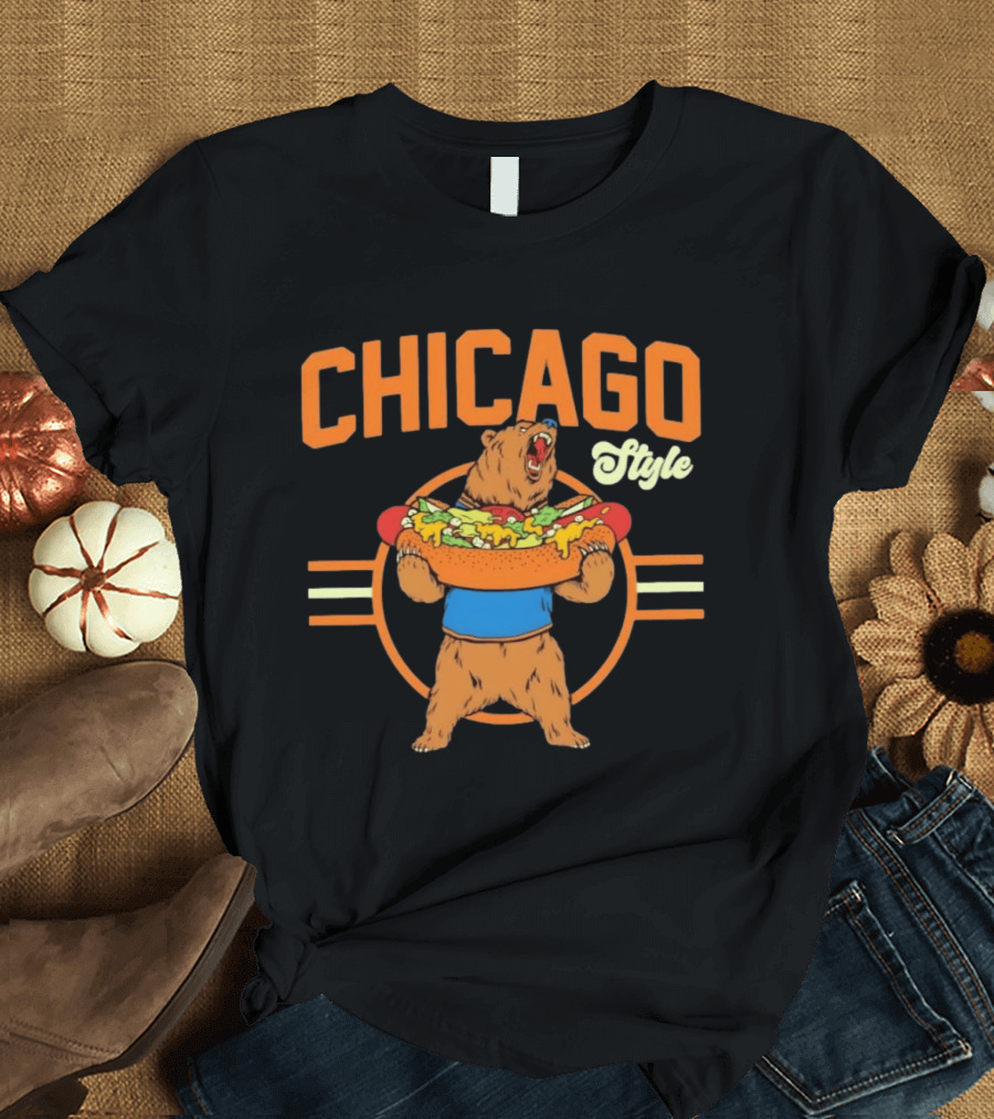 Chicago Style Bear With Giant Hot Dog T-Shirt