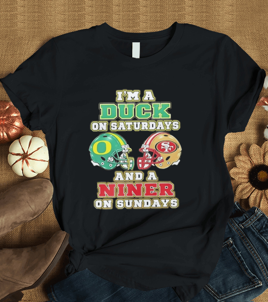 I'm A Duck On Saturdays And A Niner On Sundays Helmet T-Shirt