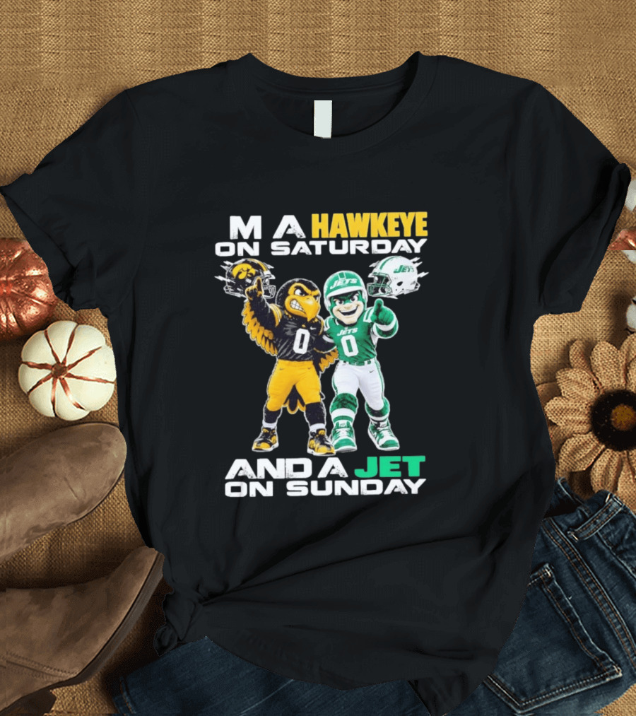 Hawkeye On Saturday Jets On Sunday Football Mascots T-Shirt