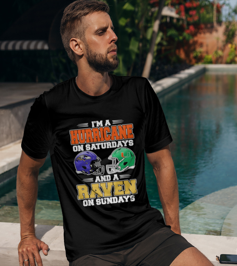 I'm A Hurricane On Saturdays And A Raven On Sundays Football Helmets T-Shirt
