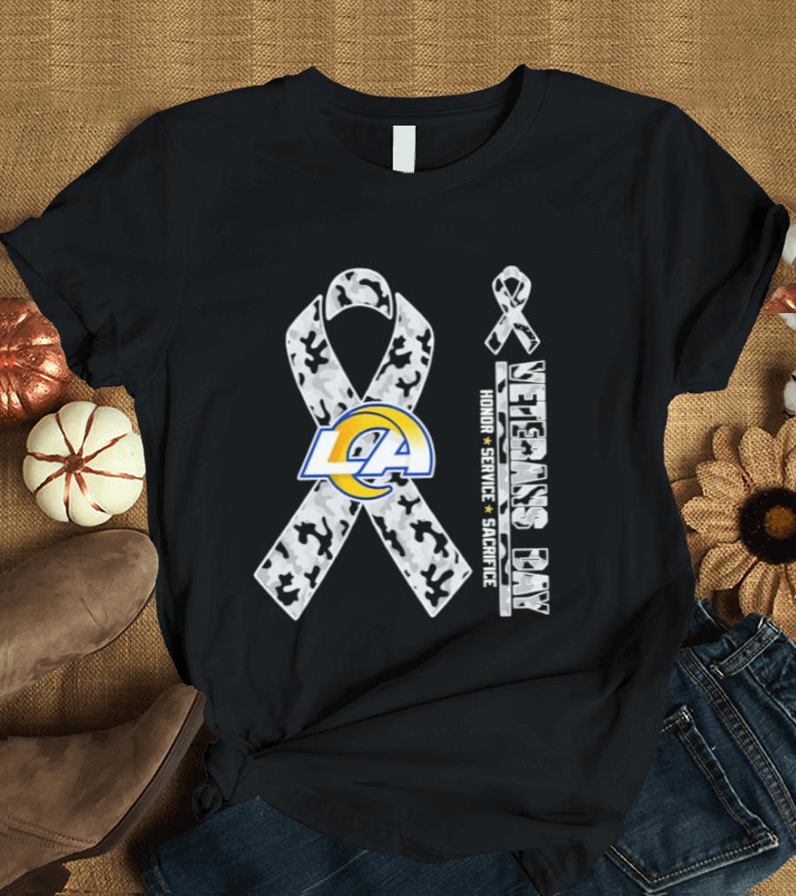 Los Angeles Rams Camouflage Ribbon Veterans Day 2026 Honor Service Sacrifice T-Shirt